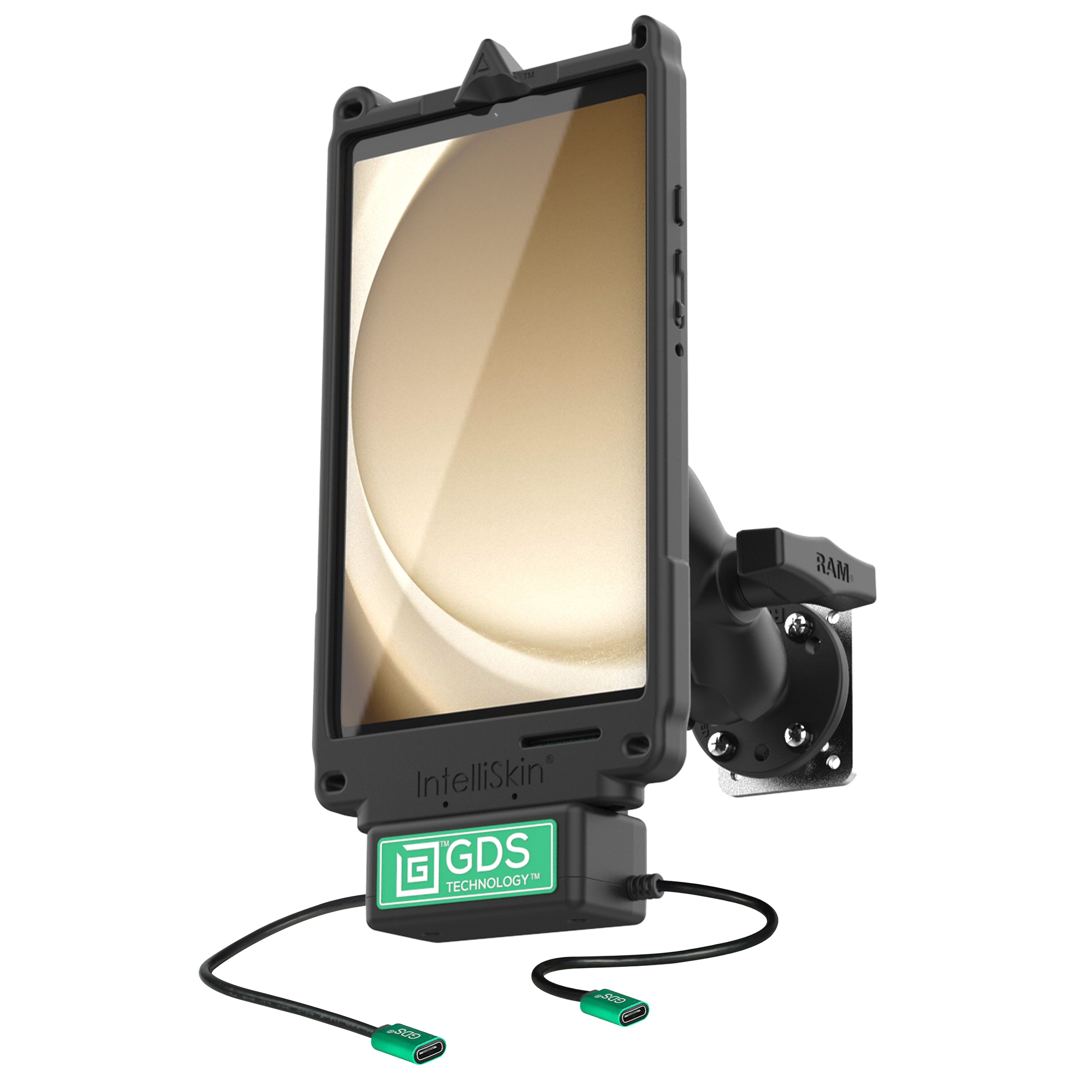 RAM Mounts GDS Uni-Conn Klein VALOR PTT Fahrzeug-Kit für Samsung Tab A9 - C-Kugel (1,5 Zoll), USB-C Ein-/Ausgang