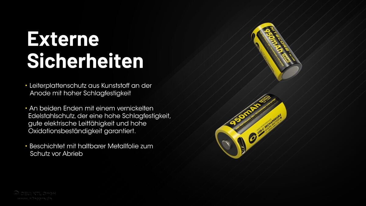 Nitecore Li-Ion Akku 16340, 950mAh, USB-C - NL169R