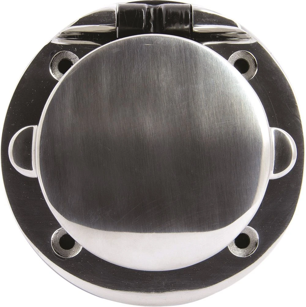 Schuko wall socket 16 A, IP56, flush mounted, polished stainless steel AISI316