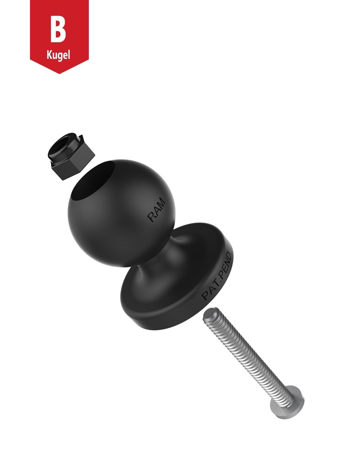RAM Mounts Pin-Lock B-Kugel (1 Zoll) - für Torque Rohrschelle (38,1 - 50,8 mm Durchmesser), im Polybeutel