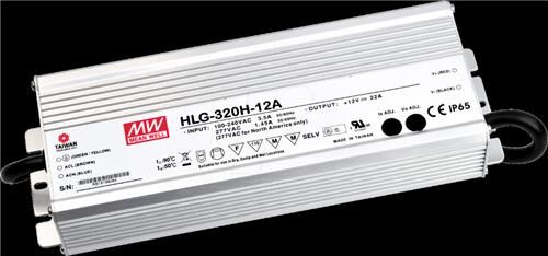 LED-Trafo MeanWell HLG-320H-12A, 264W, 90-305Vac, 47-63 Hz, 12Vdc, 252x90x43,8,mm, IP65