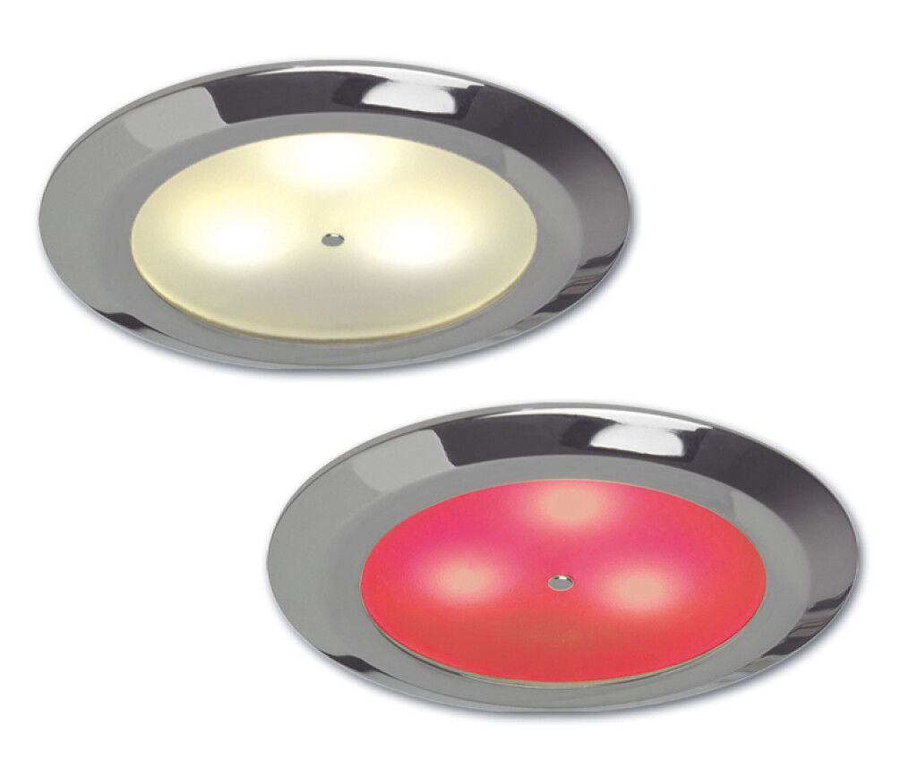 LED-Einbauleuchte EB12-3 MASTER, chrom-glanz, rot/3.000K umschaltbar, 9-32V DC, max. 3W, mit Dimmer
