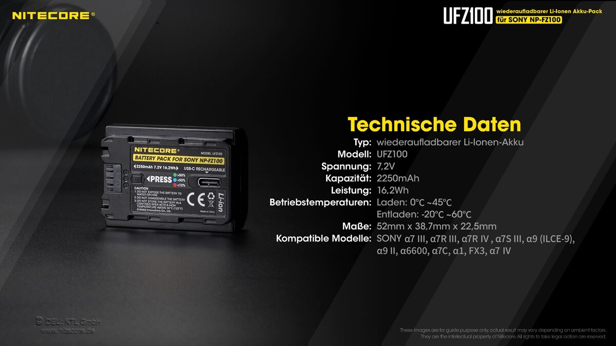 Nitecore UFZ100 - 2250mAh, USB-C Ladeport