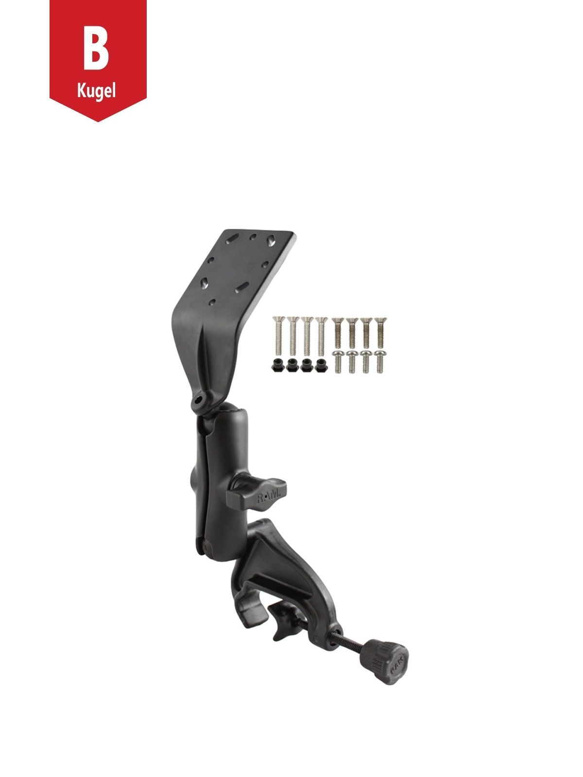 RAM Mounts Luftfahrt-Set - B-Kugel (1 Zoll), Steuerhornklammer, mittlerer Verbindungsarm, gewölbte Adapterplatte, Schrauben-Set
