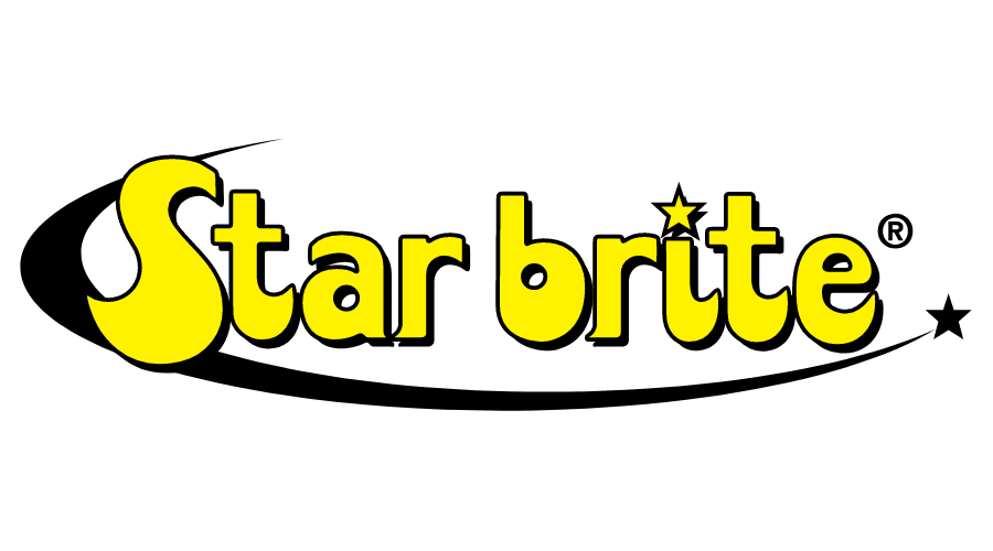 Das gelbe Markenlogo von Starbrite mit schwarzer Umrandung und einer Sternenikone auf weißem Hintergrund.