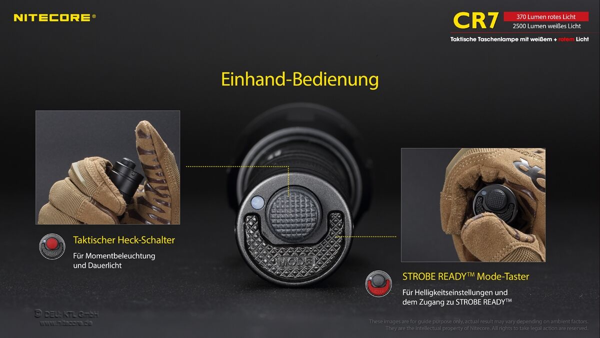 Nitecore Chameleon CR7 - 2500 Lumen Weißlicht, 370 Lumen rotes Licht