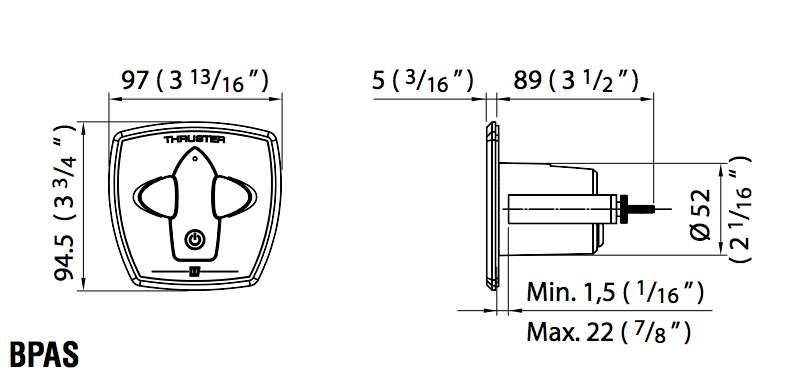 Vetus Bugschrauben Bedienpanel BPAS Abmessungen