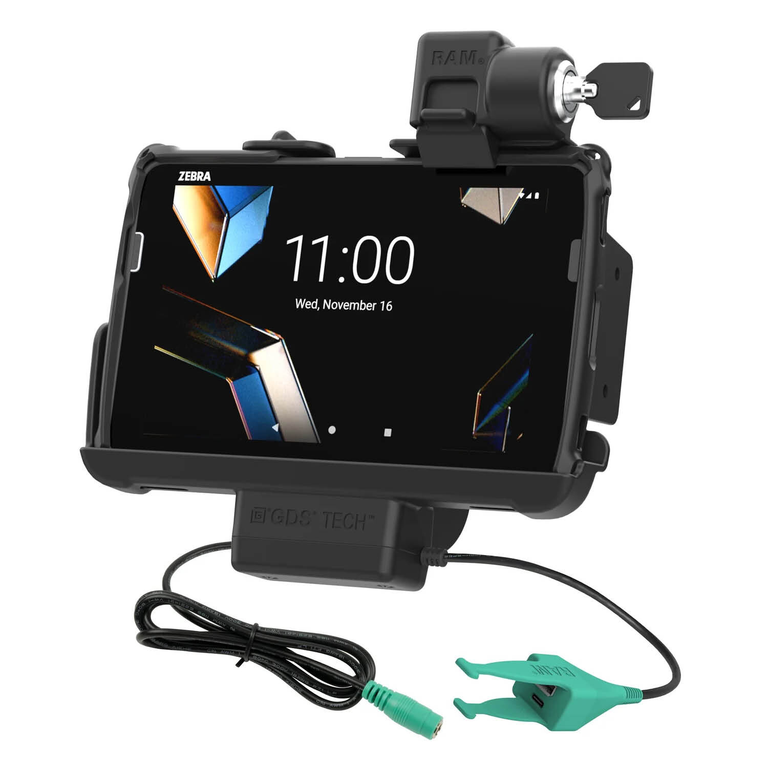 RAM Mounts Form-Fit Halteschale (Schlüsselverriegelung) für Zebra ET40 & ET45 (8“) Tablets - In Rugged Boot - 5.5mm DC & USB-A/USB-C-Anschluss