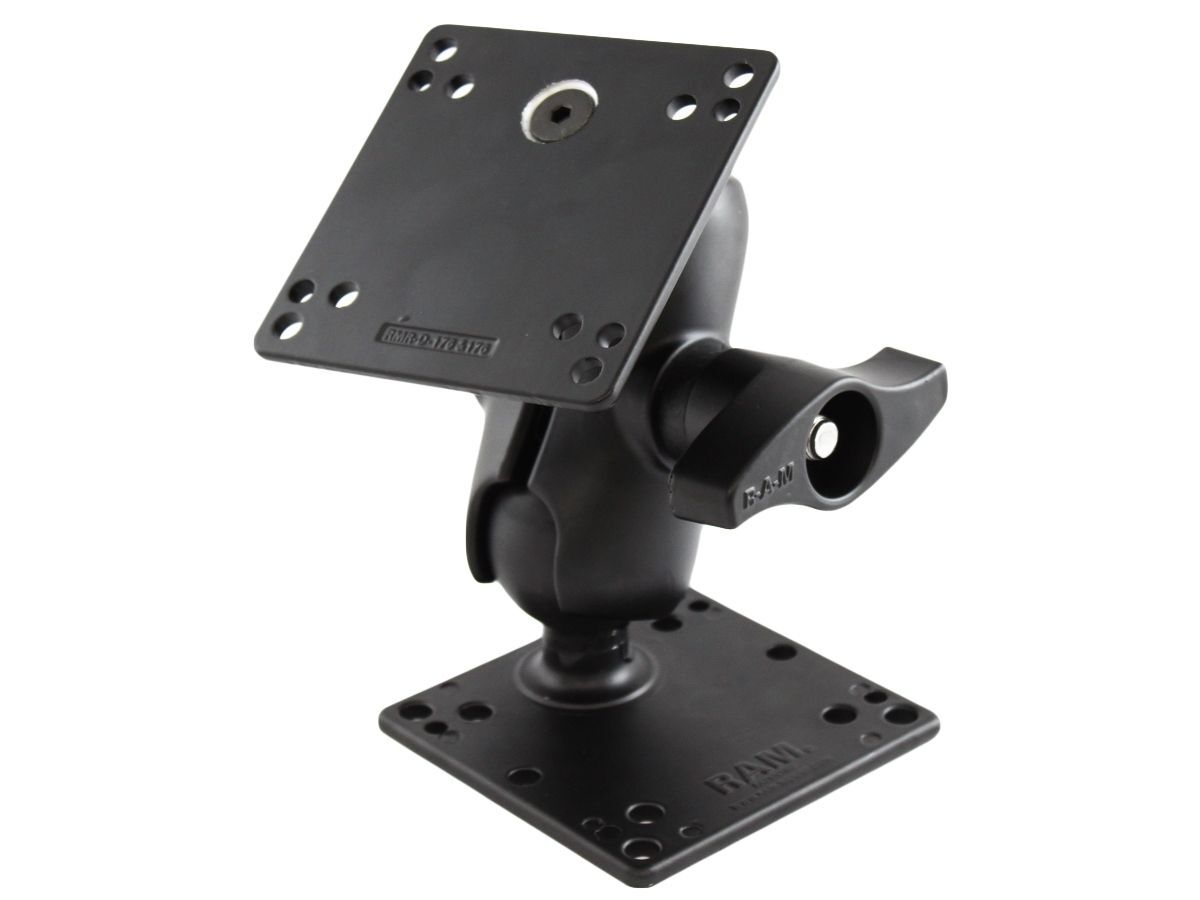RAM Mounts Aufbau-Set - D-Kugel (2,25 Zoll), VESA-Platte (75x75 u. 100x100 mm Lochraster), kurzer Verbindungsarm (großer Drehverschluss)