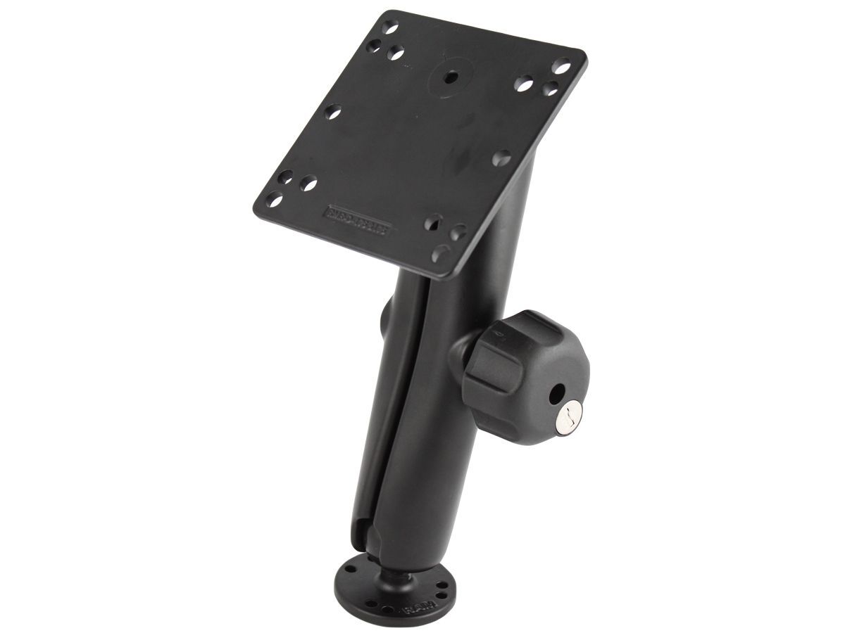 RAM Mounts Aufbau-Set - runde Basisplatte (AMPS), langer Verbindungsarm mit Sicherungsschloss, VESA-Platte (75x75 u. 100x100 mm Lochraster), C-Kugel (
