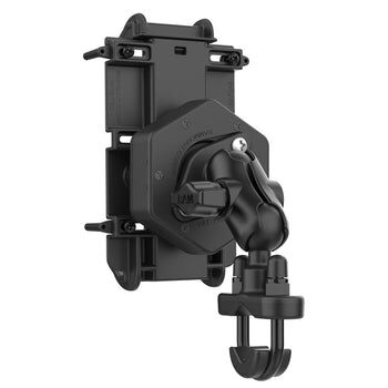 RAM Mounts Quick-Grip XL Lenker-/Rohr-Halterung für Smartphones mit Vibe-Safe Adapter - B-Kugel (1 Zoll), Rohr-Klemme, kurzer Verbindungsarm