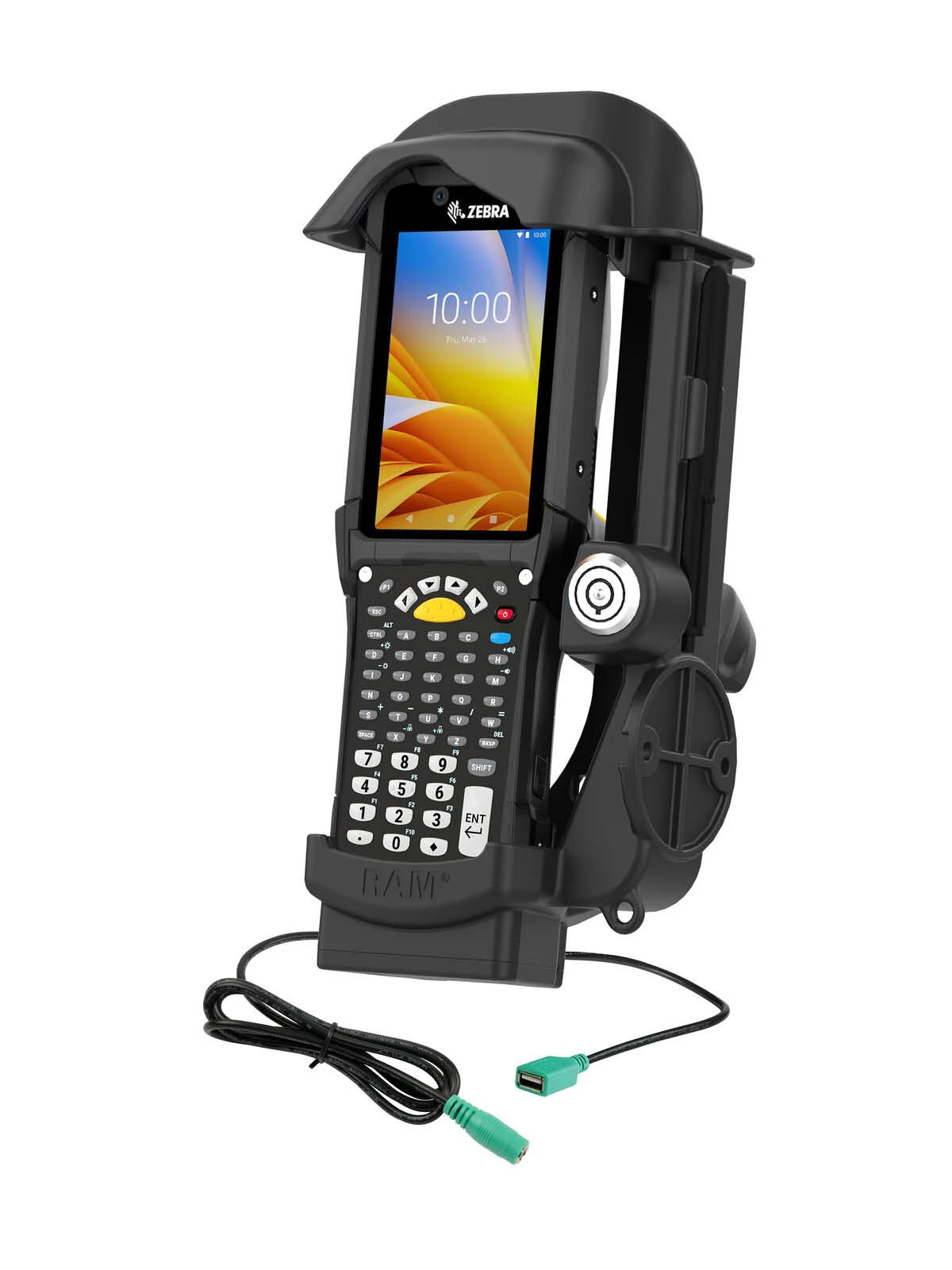 RAM Mounts Form-Fit Halteschale (Schlüsselverriegelung) für Zebra MC9300 & MC9400 - mit & ohne Rugged Boot - 5.5mm DC & USB-A-Anschluss