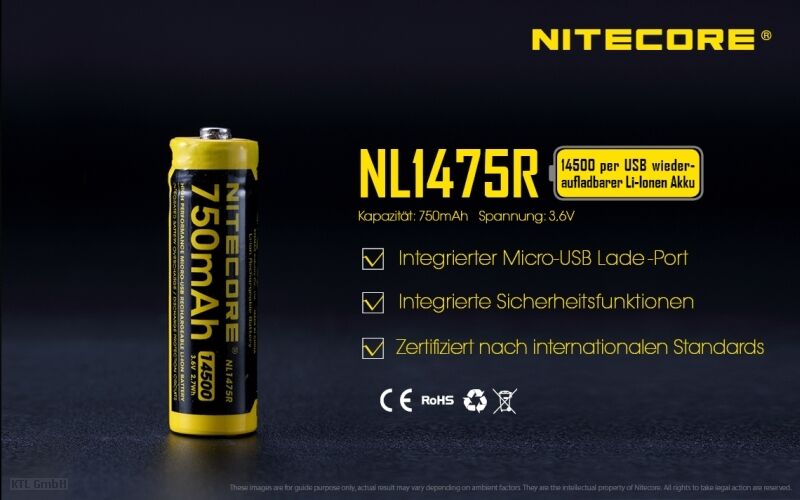Nitecore Li-Ion Akku Typ 14500 - 750mAh - NL1475R