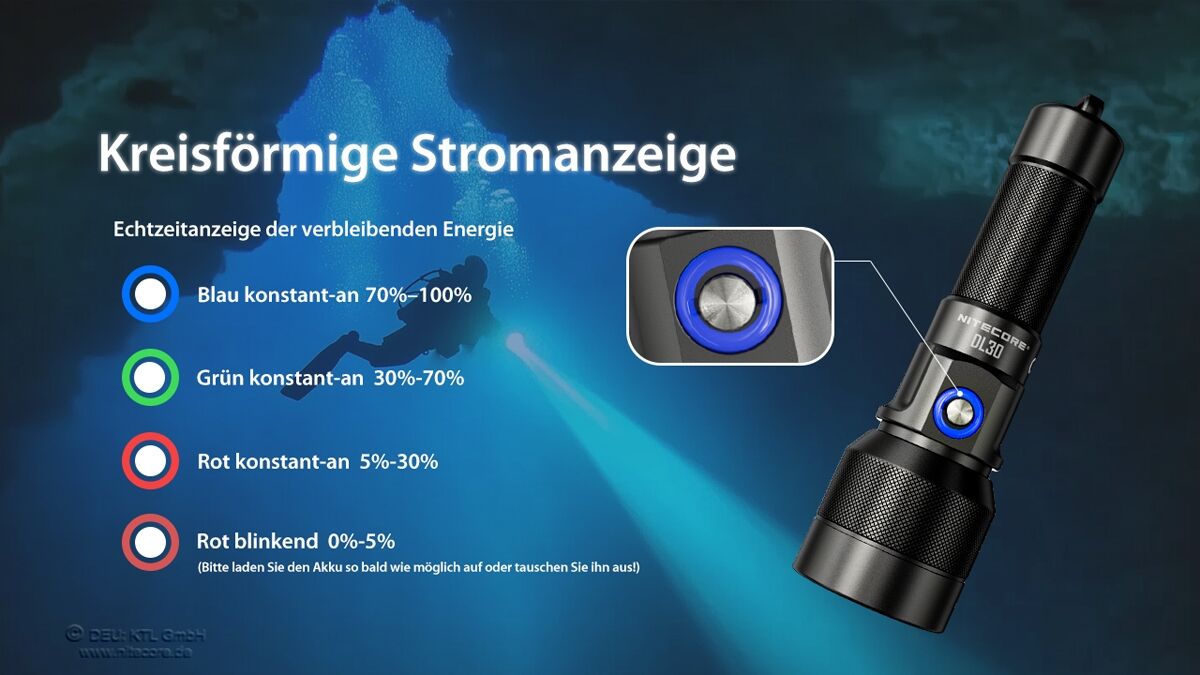 Nitecore Tauchlampe DL30 - 100 Meter wasserdicht