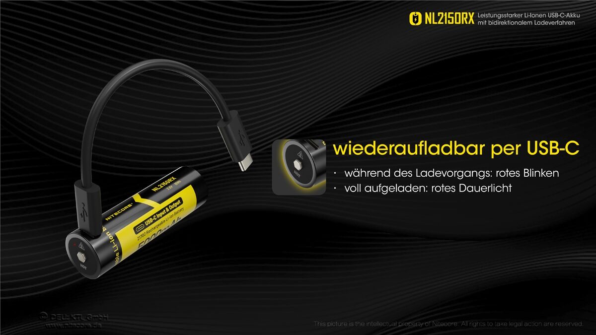 Nitecore Li-Ion Akku Typ 21700 - 5000mAh - NL2150RX mit Powerbank-Funktion