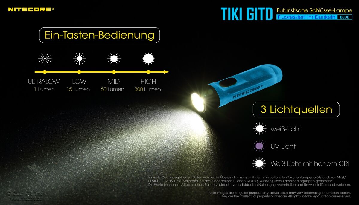 Nitecore TIKI GITD - Glow in the dark - BLUE