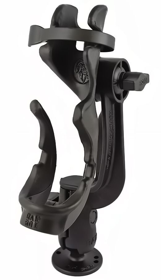 RAM Mounts Rod 2000 Angelrutenhalter mit runder Basisplatte (AMPS) - Salzwasser tauglich, Ratchet-System, C-Kugel (1,5 Zoll), im Polybeutel