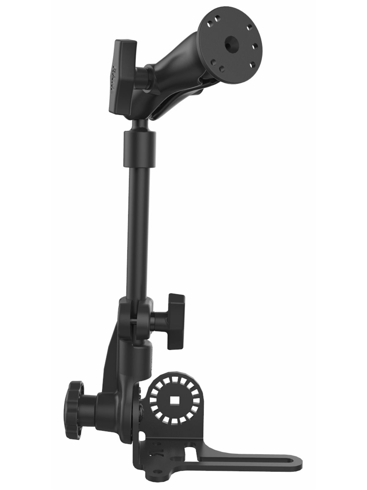 RAM Mounts Pod HD Universal Fahrzeughalterung mit AMPS-Anbindung - Ratchet-System (revers), max. 65 cm hoch, mittlerer Verbindungsarm, runde Basisplat