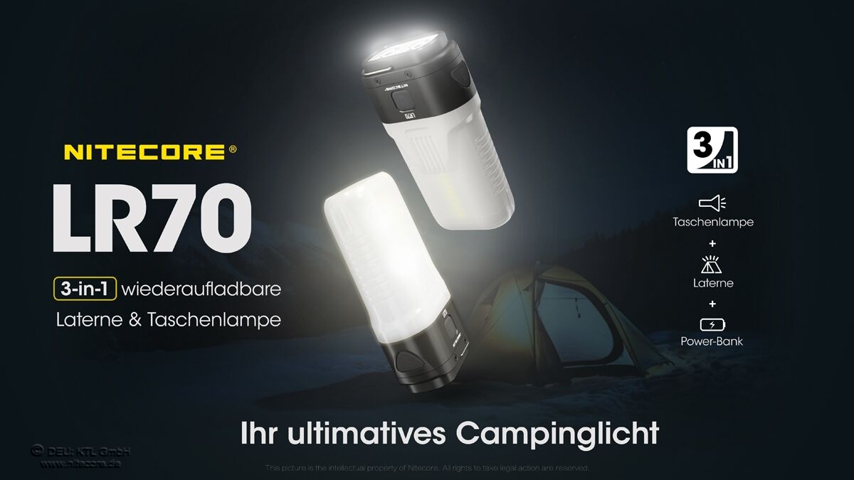 Nitecore LR70 - 3000 Lumen Taschenlampe, Powerbank, Laterne