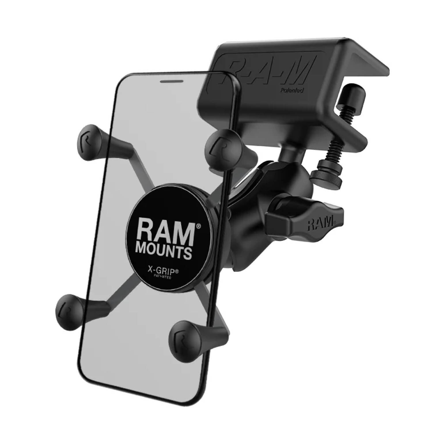 RAM Mounts X-Grip Luftfahrt-Panelhalterung für Smartphones - Bis 82,55 mm Breite - Kurzer Verbindungsarm - Panelklammer (Klemmbereich max. 15,87 mm) - B-Kugel (1 Zoll) - Schrauben-Set