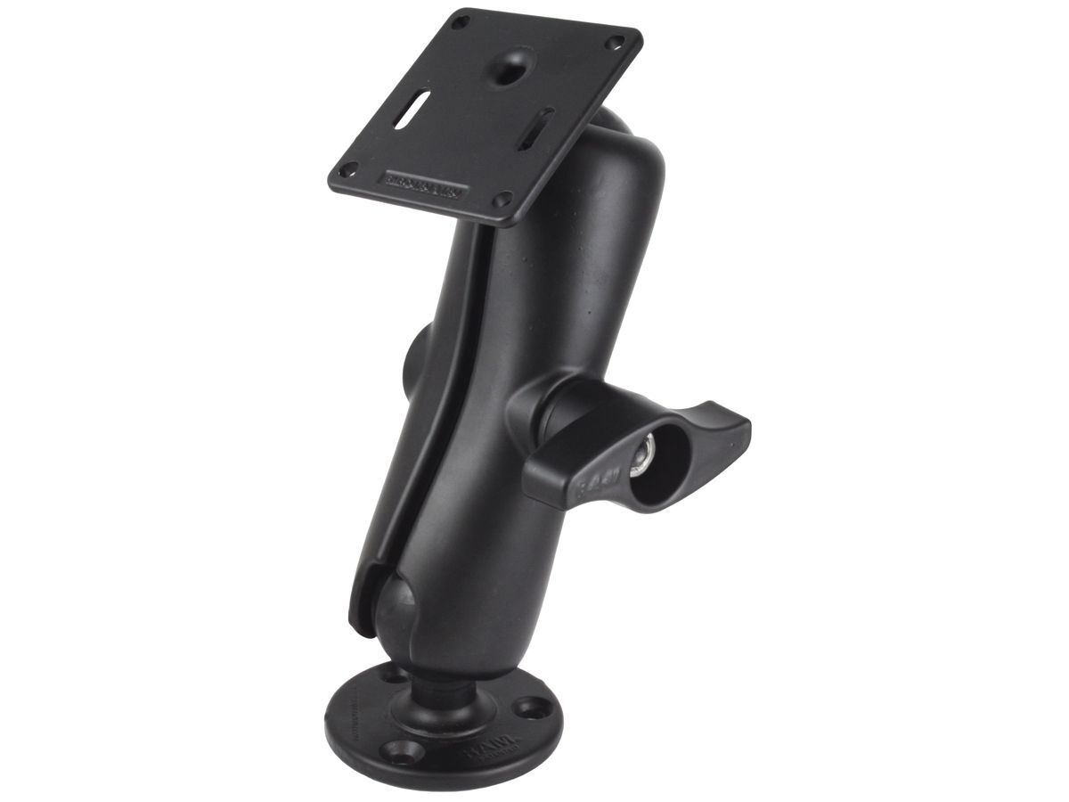 RAM Mounts Aufbau-Set - D-Kugel (2,25 Zoll), runde Basisplatte (93,5 mm Durchmesser), mittlerer Verbindungsarm, VESA-Platte (75x75 mm Lochraster)