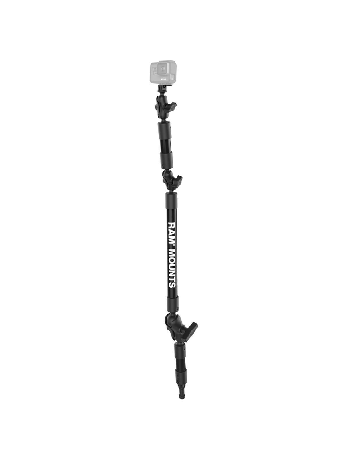 RAM Mounts Doppel-Verlängerungsarm mit Spline Post u. GoPro-Adapter - Gesamtlänge ca. 900 mm, 3x kurze Verbindungsarme, GoPro-Adapter, B-Kugel (1 Zoll