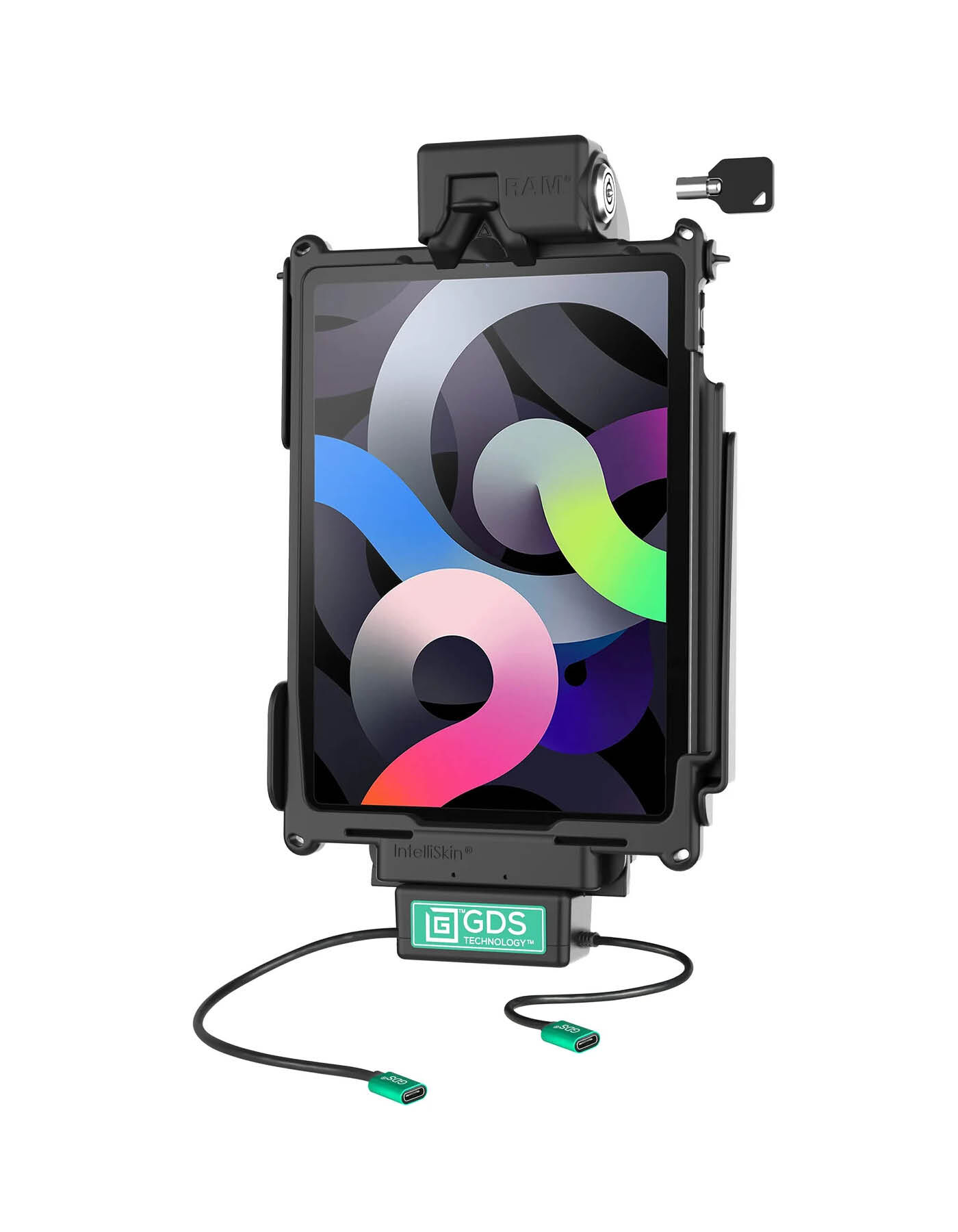 RAM Mounts GDS Tough-Dock Halteschale (Schlüsselverriegelung) für Apple iPad 10. & 11. Gen, Pro 11" (M4), Air 11“ (M2 & M3) - In IntelliSkin Next-Gen Schutzhülle - USB-C & USB-C Anschluss