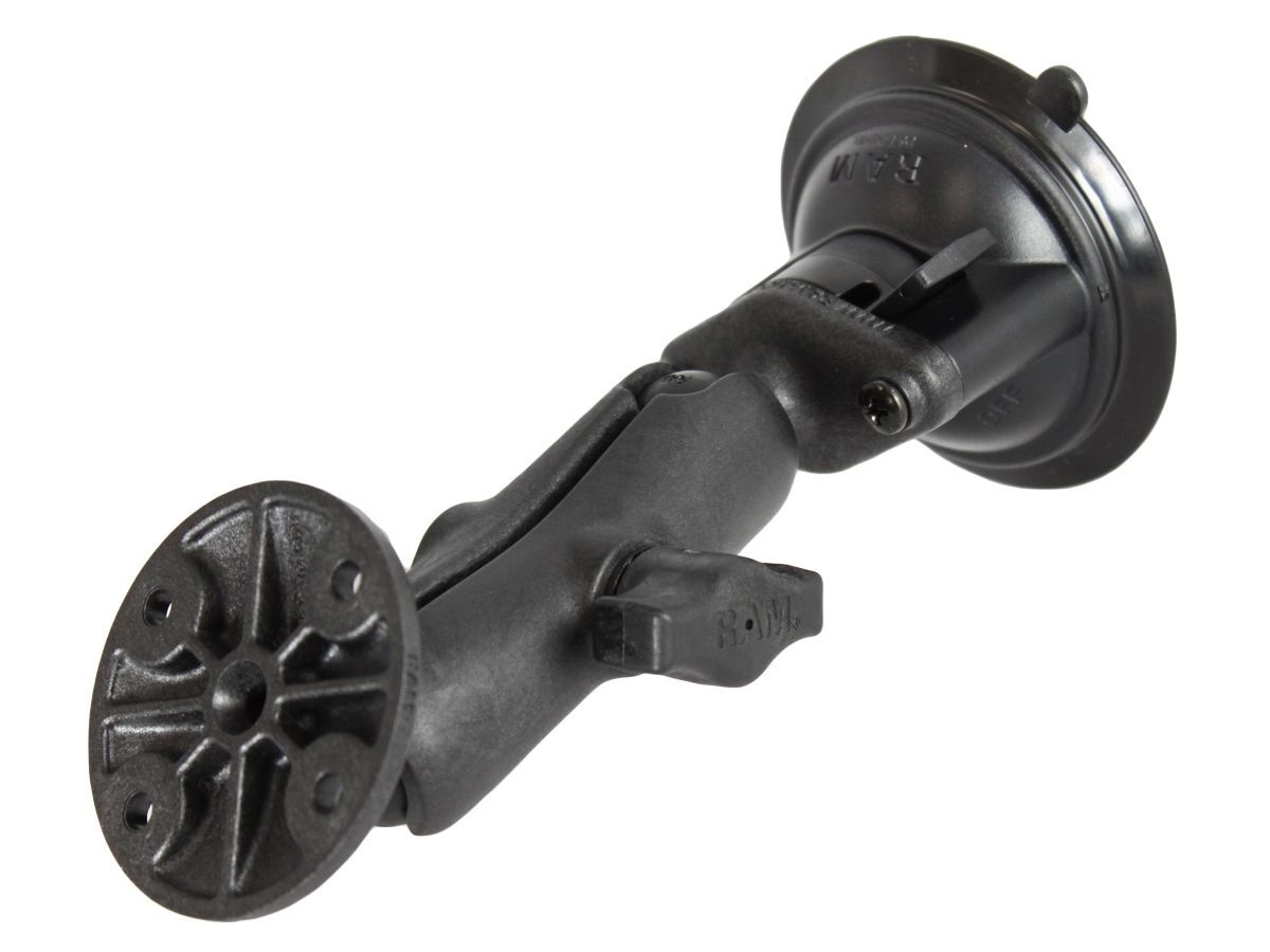 RAM Mounts Verbundstoff Saugfuss-Set - Diamond-Basisplatte (Trapez), mittlerer Verbindungsarm, runde Basisplatte, B-Kugel (1 Zoll), im Polybeutel