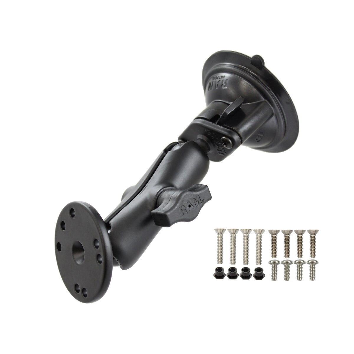RAM Mounts Saugfuss-Set Garmin GPSMAP 195/295 - mittlerer Verbindungsarm, Diamond (Trapez)- u. runde Basisplatte, Schrauben-Set, B-Kugel (1 Zoll)