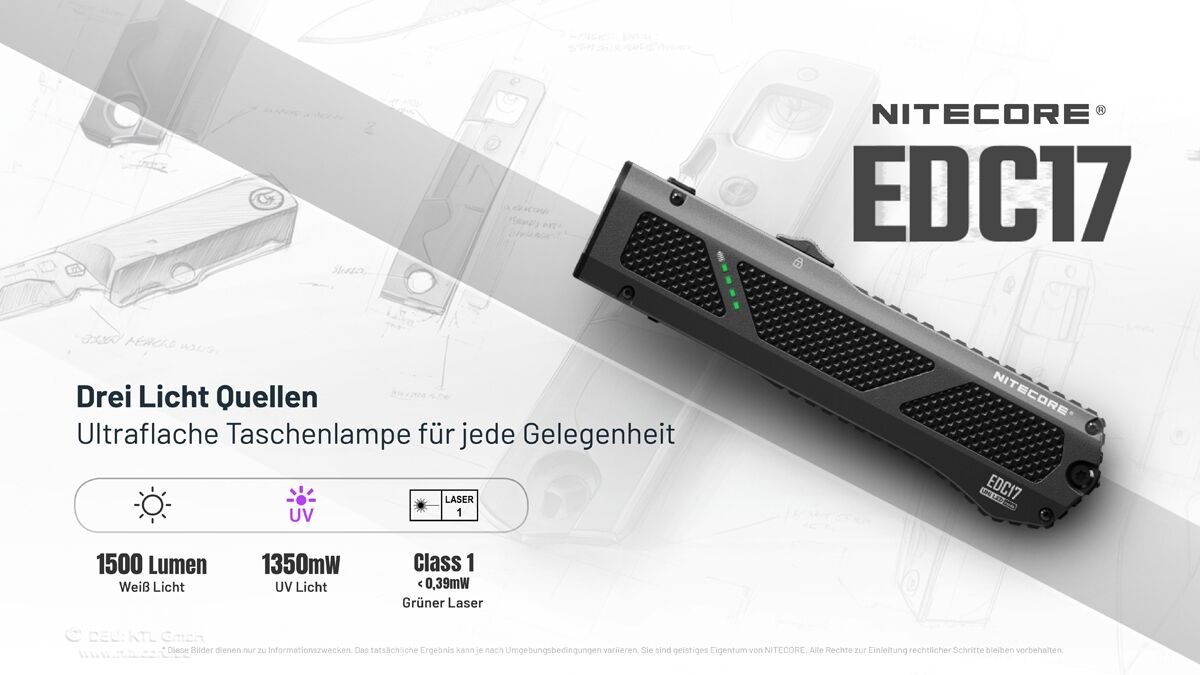 Nitecore EDC17 - 1500 Lumen UV und Laser