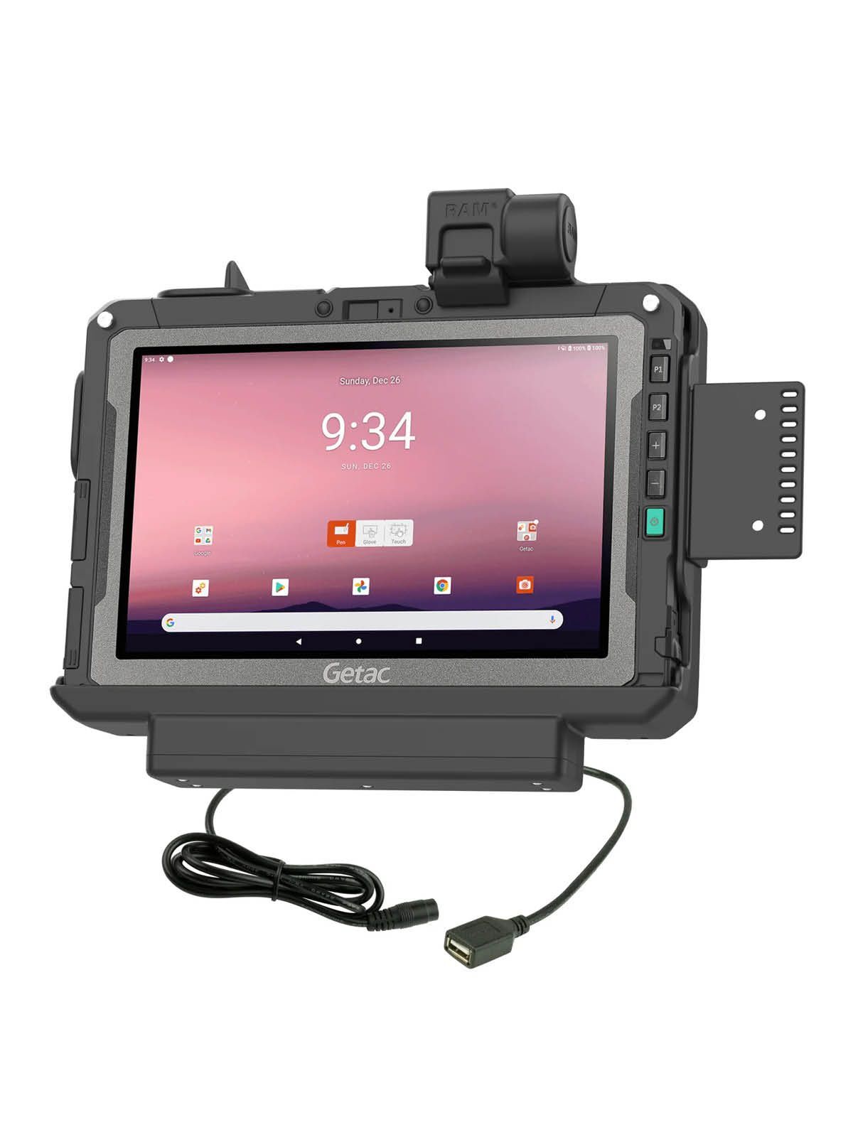 RAM Mounts Form-Fit Halteschale (Schnappverschluss) für Getac ZX10 Rugged Tablet - 5.5mm DC & USB-A-Anschluss