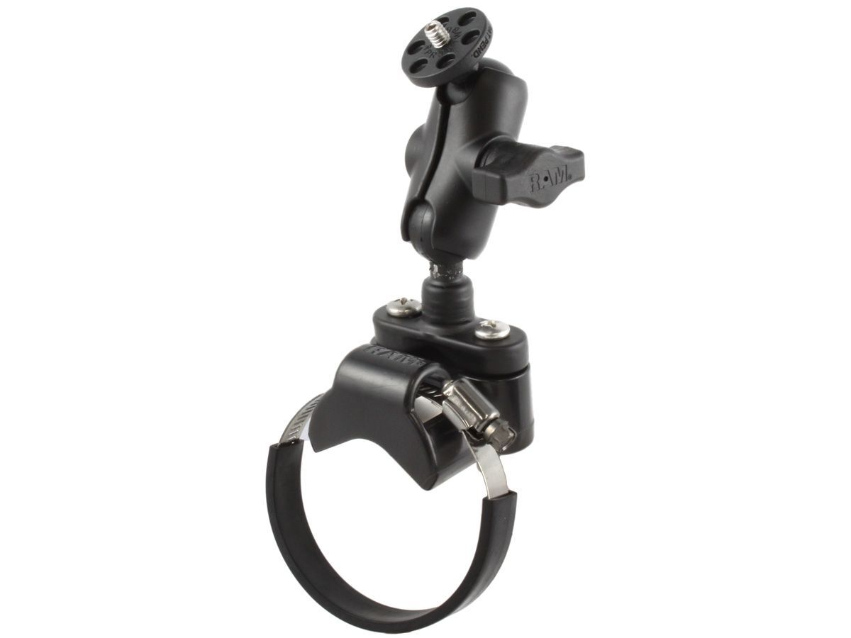 RAM Mounts Kamera-Halterung (kurz) Lenker/Rohre mit 1/4"-20 Gewindestift - mit Klemmschelle, B-Kugel (1 Zoll), im Polybeutel