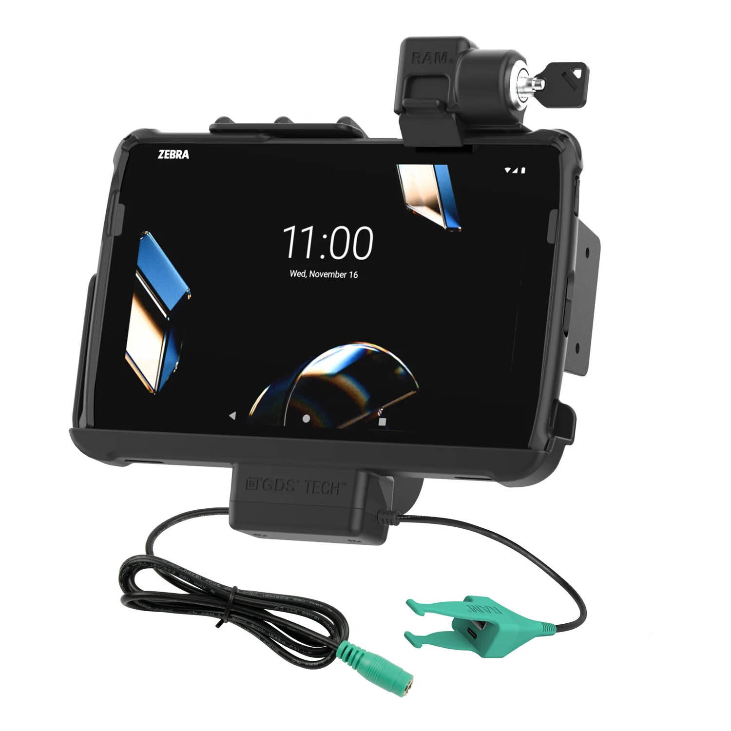 RAM Mounts Form-Fit Halteschale (Schlüsselverriegelung) für Zebra ET40 & ET45 (10“) Tablets - In Rugged Boot - 5.5mm DC & USB-A/USB-C-Anschluss